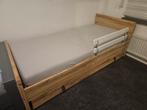 Houten bed met laden, Ophalen, 90 cm, Eenpersoons, Bruin
