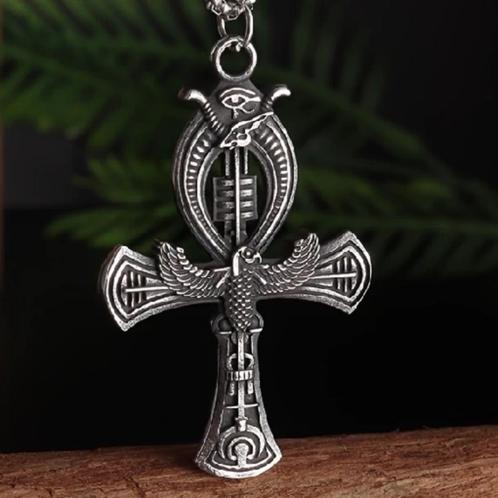 Oog van Horus & Ankh Kruis Hanger + ketting, Sieraden, Tassen en Uiterlijk, Kettingen, Nieuw, Overige materialen, Zilver, Met hanger