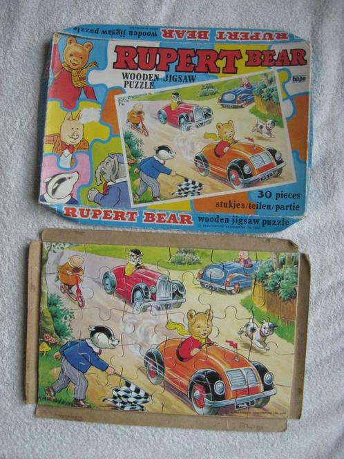 houten jigsaw puzzle 30 stukjes RUPERT BEAR (uit 1970), Antiek en Kunst, Antiek | Speelgoed, Ophalen of Verzenden