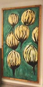 Schilderij gele tulpen met groen en zwarte tinten, Antiek en Kunst, Kunst | Schilderijen | Abstract, Ophalen of Verzenden