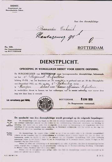 DIENSTPLICHT ROTTERDAM 2 JUNI 1939 beschikbaar voor biedingen