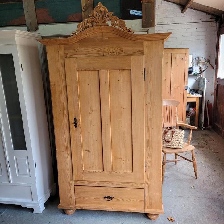 Brocante oude grenen eendeurskast servieskast kledingkast, Antiek en Kunst, Curiosa en Brocante, Ophalen