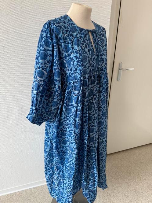 Blauwe blockprint jurk, Kleding | Dames, Jurken, Nieuw, Maat 38/40 (M), Blauw, Onder de knie, Ophalen of Verzenden