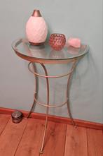 Mooie stalen glazen sidetable goud, Ophalen, Zo goed als nieuw, 25 tot 50 cm, Rechthoekig