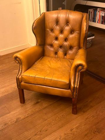 Vintage chesterfield stoel fauteuil cognac bruin leer