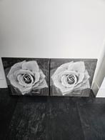 Setje van 2 canvasdoeken met roos, Minder dan 50 cm, Minder dan 50 cm, Ophalen of Verzenden, Zo goed als nieuw
