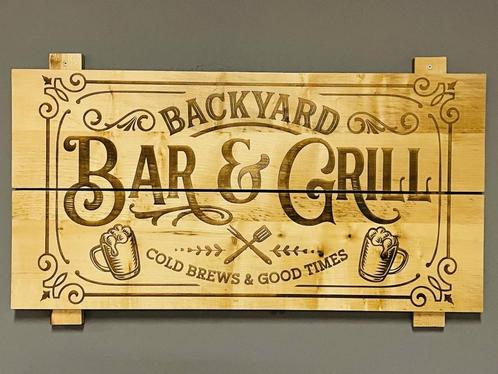 Muurdecoratie BBQ bord - Gegraveerd - Essenhout, Tuin en Terras, Barbecue-accessoires, Nieuw, Ophalen