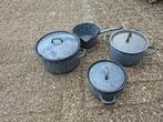 4 emaille wolk grijze pannen, Antiek en Kunst, Antiek | Emaille, Ophalen of Verzenden