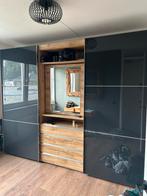 Zweefdeurkast met spiegeldeur, plankeiken/grijs glas, Huis en Inrichting, Kasten | Kledingkasten, Ophalen, 200 cm of meer, Met lade(s)