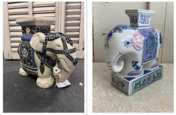 3x Brocante olifant - olifantjes / keramiek / blauw beschikbaar voor biedingen
