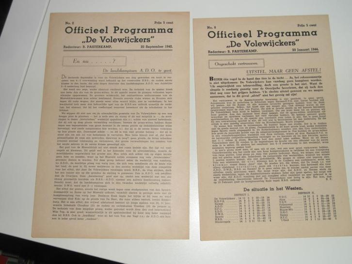 voetbal programma 2e wereldoorlog volewijckers ado den haag, Verzamelen, Sportartikelen en Voetbal, Zo goed als nieuw, Overige typen