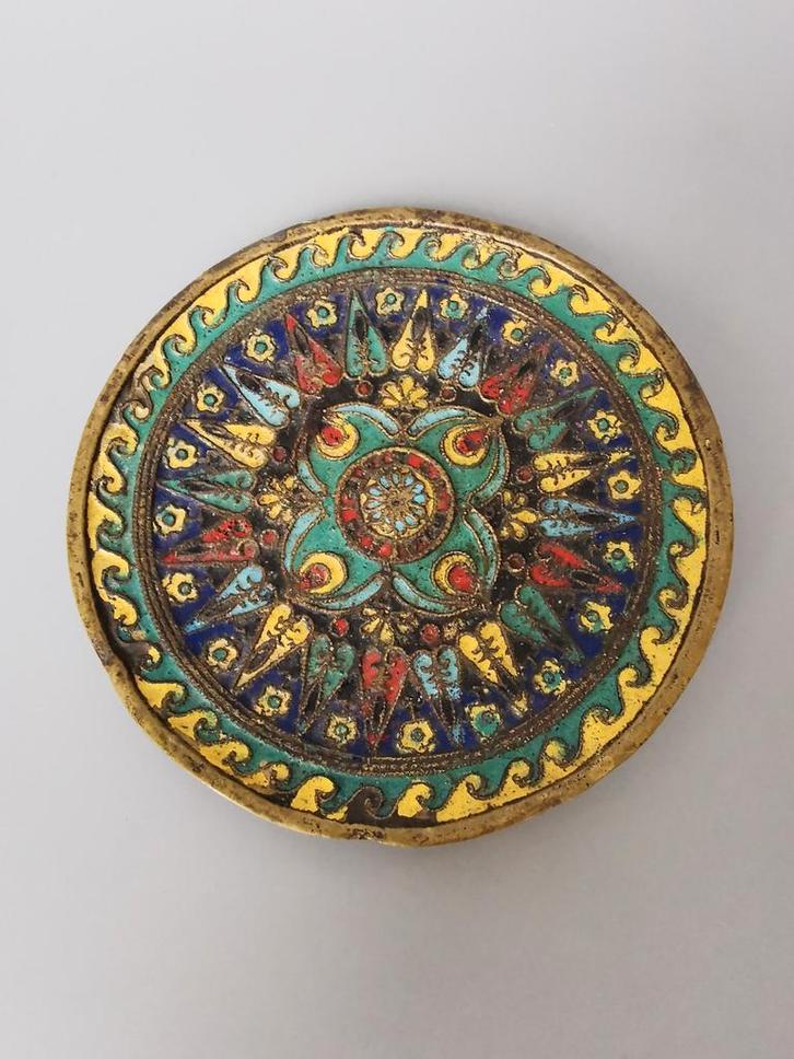 Brons / messing Cloisonné oude schaal, India ?, Antiek en Kunst, Curiosa en Brocante, Verzenden