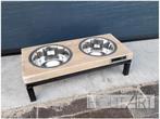 Eet & Drinkset Stalen frame met steigerhout. Hond of kat!
