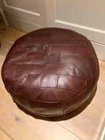 Grote ronde poef donkerbruin leer patchwork, Rond, Ophalen of Verzenden, Zo goed als nieuw, 50 tot 75 cm