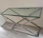 Sidetable Eric kuster zilver glas, Huis en Inrichting, Tafels | Sidetables, Ophalen, 100 tot 150 cm, Glas, Zo goed als nieuw