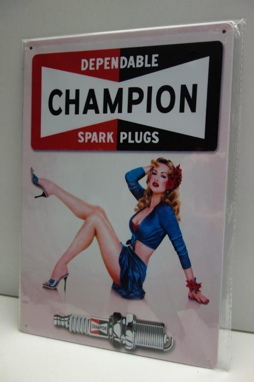 CHAMPION BOUGIE LOGO met  PIN UP afb  BORD voor werkplaats, Verzamelen, Retro, Huis en Inrichting, Ophalen of Verzenden