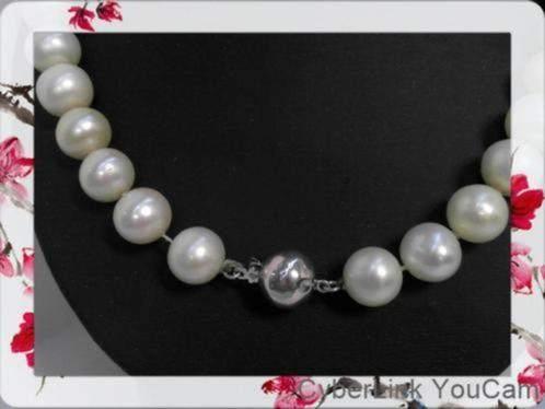 16210 Witgoud en parels: een perfecte harmonie, Sieraden, Tassen en Uiterlijk, Kettingen, Zo goed als nieuw, Goud, Wit, Ophalen of Verzenden