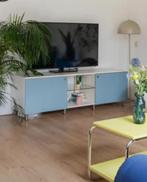 Vintage blauwe TV meubel met zilveren details, Ophalen, Gebruikt, 150 tot 200 cm, Minder dan 100 cm