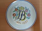 Gedenkbord Juliana en Bernhard 1937, Ophalen of Verzenden, Gebruikt, Nederland, Servies