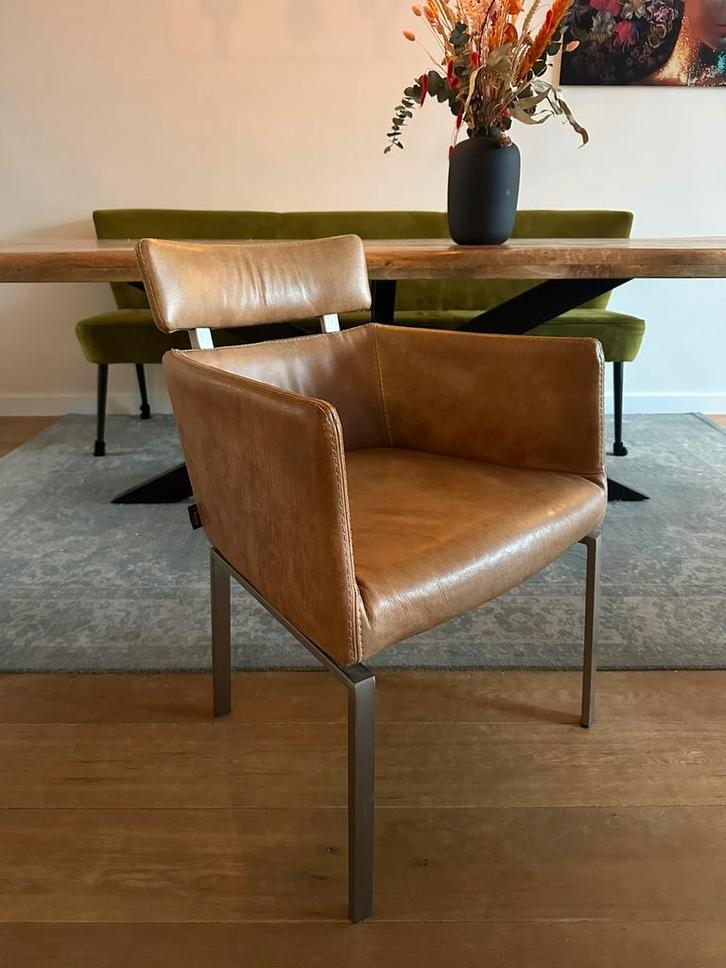 4 l’Ancora Design lederen eetkamerstoelen, Huis en Inrichting, Stoelen, Zo goed als nieuw, Vier, Leer, Bruin, Ophalen