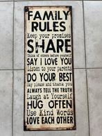 Tekstbord met Family Rules, Huis en Inrichting, Ophalen, Zo goed als nieuw