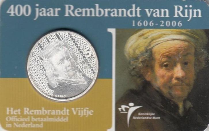 Nederland 5 euro 400 Jaar Rembrandt van Rijn zilver coincard, Postzegels en Munten, Munten | Nederland, Setje, Euro's, Koningin Beatrix