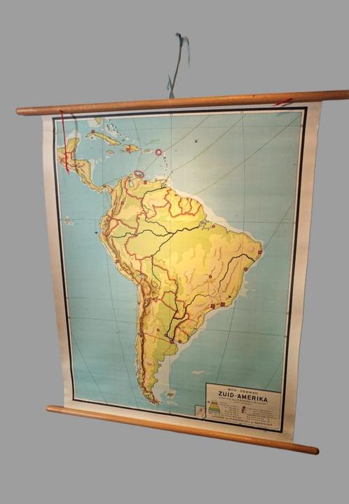 Vintage schoolkaart Zuid Amerika, Antiek en Kunst, Antiek | Schoolplaten, Natuur en Biologie, Ophalen