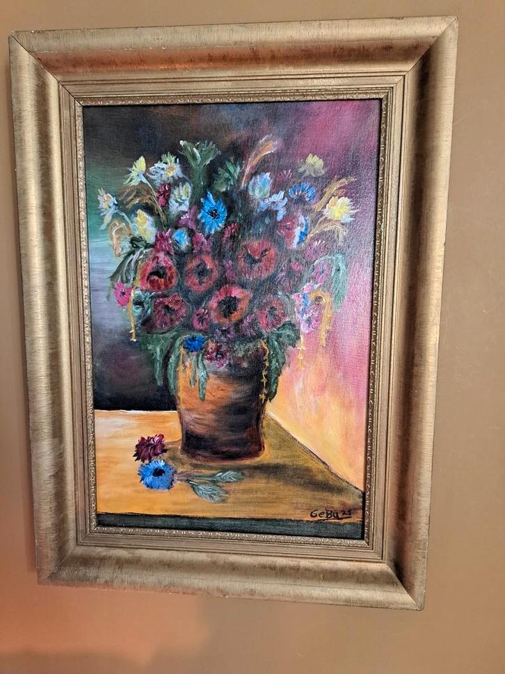 Bloemen / stilleven schilderij in Gouden Lijst, Antiek en Kunst, Kunst | Schilderijen | Klassiek, Ophalen of Verzenden