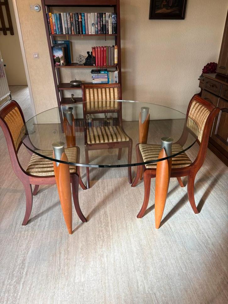 Glazen tafel - Stijlvol & Modern - met of zonder stoelen, Huis en Inrichting, Stoelen, Gebruikt, Vier, Hout, Metaal, Overige kleuren