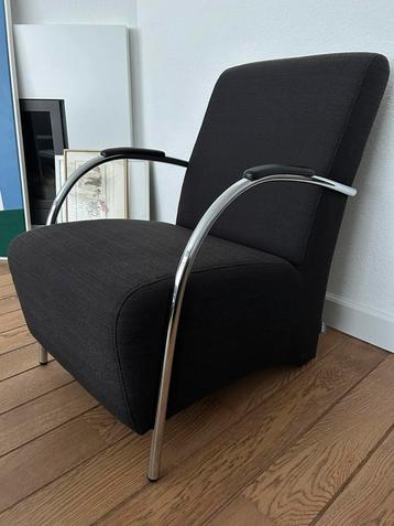 Mooie zitstoel fauteuil WOOOD met chroom antraciet stof beschikbaar voor biedingen
