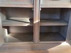 Hoge houten kast met glazen deuren, Ophalen, Gebruikt, Landelijk, 25 tot 50 cm