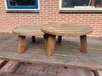 Massief houten ronde bijzet tafeltjes, Huis en Inrichting, Tafels | Bijzettafels, Minder dan 45 cm, Minder dan 55 cm, Gebruikt
