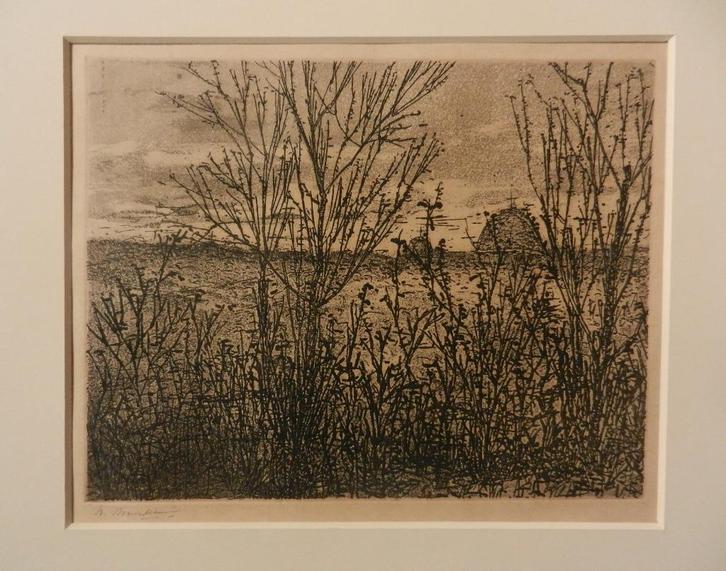 Ets Kerkhoflaan / Duinen Den Haag Willem Minderman 17x22 cm., Antiek en Kunst, Kunst | Etsen en Gravures, Ophalen of Verzenden