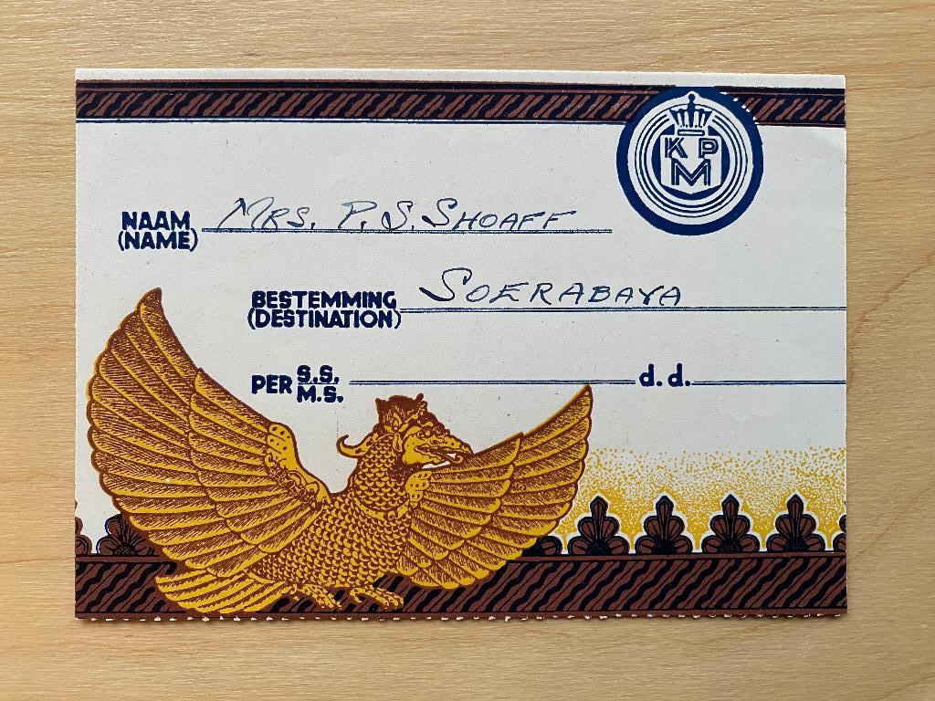 scheepvaart , bagagelabel KPM, Verzamelen, Scheepvaart, Ophalen of Verzenden, Zo goed als nieuw, Motorboot, Gebruiksvoorwerp