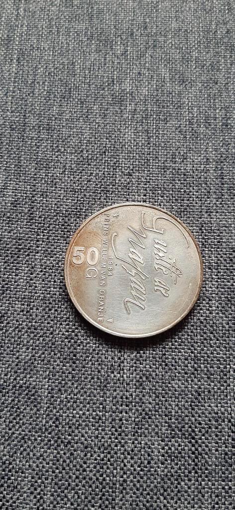 Zilveren 50 gulden munt uit 1984., Postzegels en Munten, Munten | Nederland, 50 gulden, Koningin Beatrix, Ophalen of Verzenden