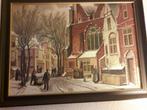 Klassiek winterschilderij stad kerk, Antiek en Kunst, Ophalen of Verzenden