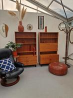 Vintage wandkasten op zwart ijzeren poten, 96cm, Ophalen, Met deur(en), ., 50 tot 100 cm