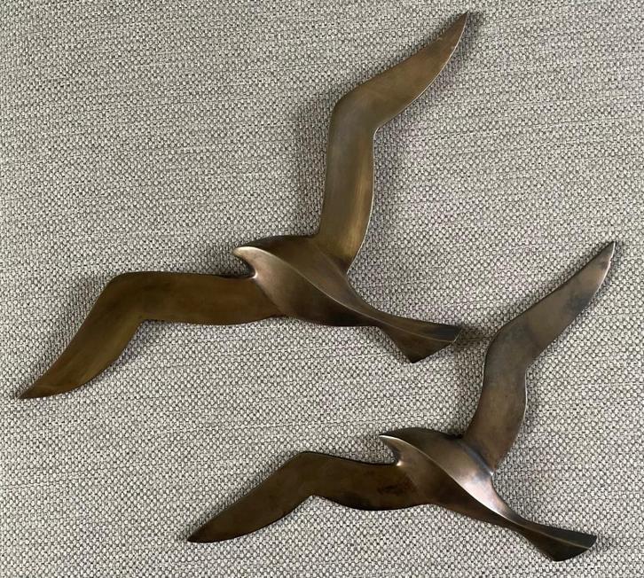 Vintage gebronste messing vogels wandsculptuur meeuwen 41cm, Huis en Inrichting, Woonaccessoires | Wanddecoraties, Zo goed als nieuw