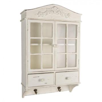 Brocant wandkastje in de kleur wit, 45 br x 71 cm.h en 19 d. beschikbaar voor biedingen