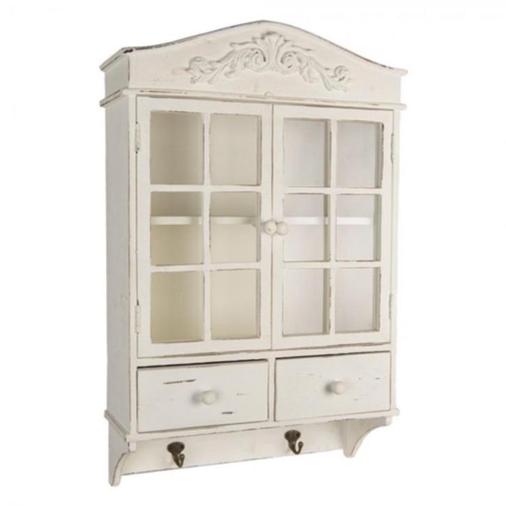Brocant wandkastje in de kleur wit, 45 br x 71 cm.h en 19 d., Antiek en Kunst, Curiosa en Brocante, Ophalen of Verzenden