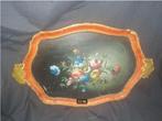 Vintage hand painted Florentine Tray. Red Gold & flowers 40, Ophalen of Verzenden, Gebruikt, Ovaal, Hout