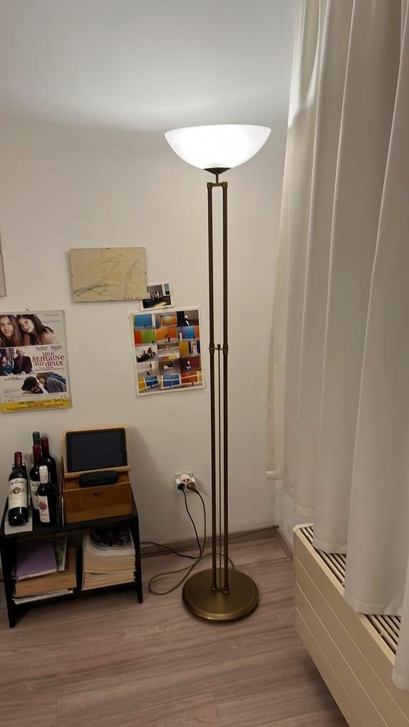Staande lamp matglas en bronskleurig metaal, Huis en Inrichting, Lampen | Vloerlampen, Zo goed als nieuw, 150 tot 200 cm, Metaal