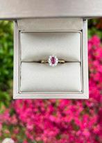14k Gouden Robijn & Diamant Entourage Ring, Nieuw, Ophalen of Verzenden, 17 tot 18, Met edelsteen