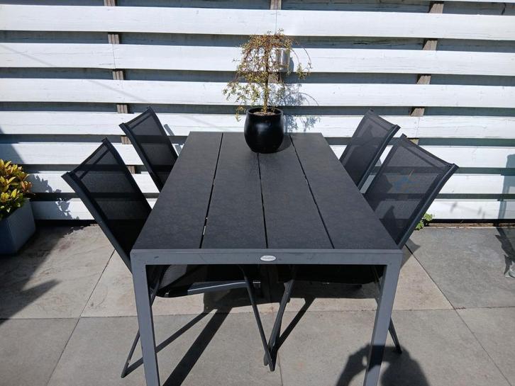 Tuinset met tafel en 4 stoelen, Tuin en Terras, Tuinsets en Loungesets, Gebruikt, Tuinset, Aluminium, 4 zitplaatsen, Eettafel