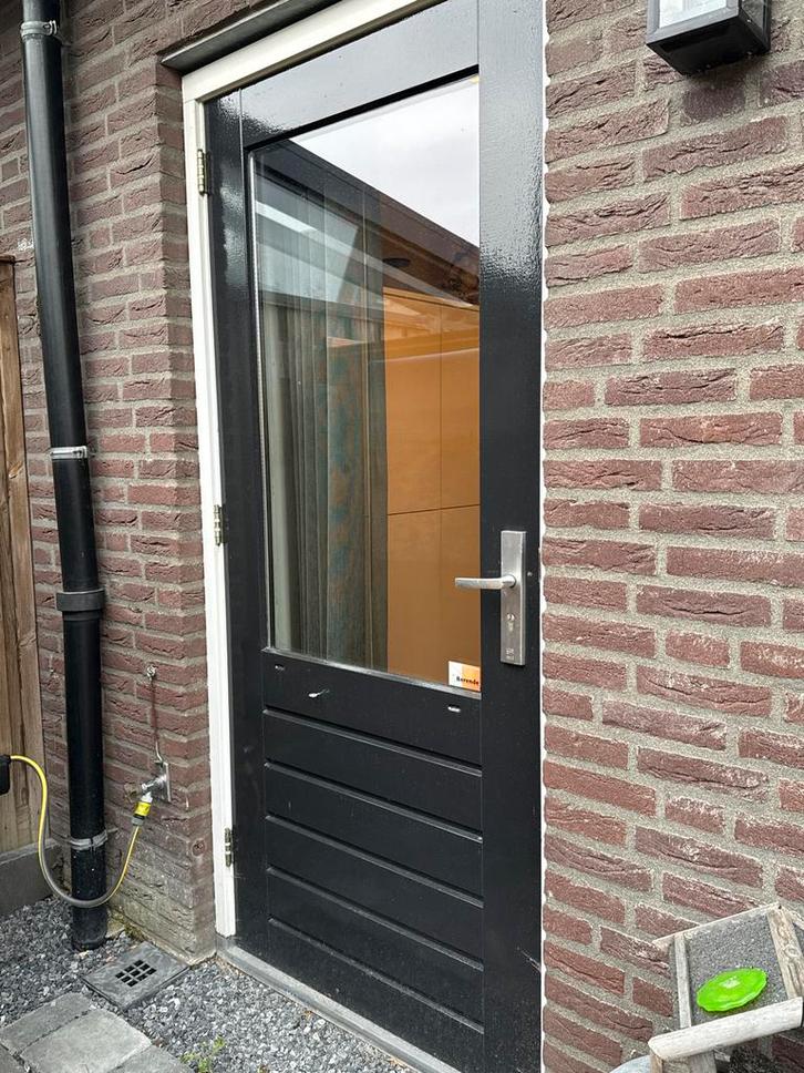 Achterdeur met hr ++ glas, RAL 7021, 211x92.5cm, Doe-het-zelf en Verbouw, Deuren en Horren, Gebruikt, Buitendeur, 200 tot 215 cm