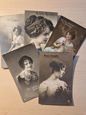 Oude Duitse Wenskaarten - Set van 5 beschikbaar voor biedingen