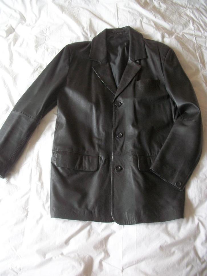 Leren Lente/Herfst Jas - Zwart Leder - maat 50 - zgan, Kleding | Heren, Jassen | Zomer, Zo goed als nieuw, Maat 48/50 (M), Zwart