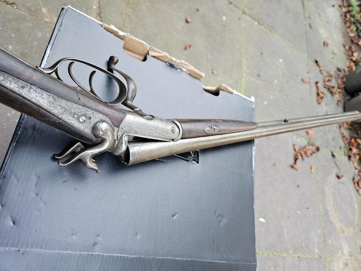 Antiek penvuur dubbelloops jachtgeweer, Antiek en Kunst, Antiek | Overige Antiek, Ophalen of Verzenden