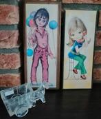 Vier retro/vintage schilderijtjes., Antiek en Kunst, Kunst | Tekeningen en Foto's, Ophalen of Verzenden