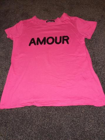 Fuchsia shirt Olive Verte korte mouw tekst amour beschikbaar voor biedingen